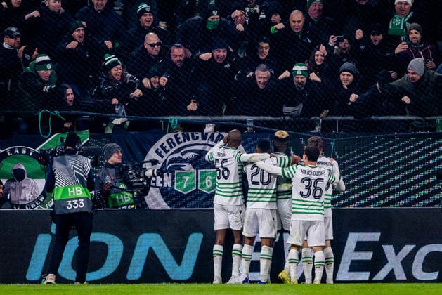 FERENCVAROS - PANATHINAIKOS Bamidele Yusuf of Ferencvaros celebrates a goal with his teammates during the league phase of UEFA Europa league football match between Ferencvarosi TC and Panathinaikos FC. Groupama Arena, Ferencvaros Arena, Budapest, Hungary, January 22, 2026. Photo by Branislav Racko Copyright: xx 080A7217