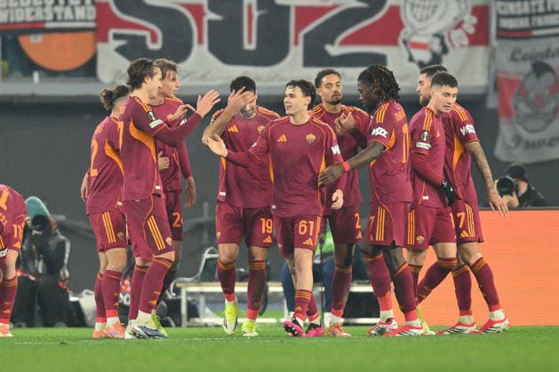 AS Roma v VfB Stuttgart - UEFA Europa League ROME, ITALY - JANUARY 22 : Niccolo’ Pisilli (61) of AS Roma celebrates after scoring a goal during the Europa League match between AS Roma and VfB Stuttgart at Stadio Olimpico on January 22, 2026 in Rome, Italy. Claudio Pasquazi Anadolu Rome Italy. Editorial use only. Please get in touch for any other usage.  Copyright: x2026xAnadoluxClaudioxPasquazix