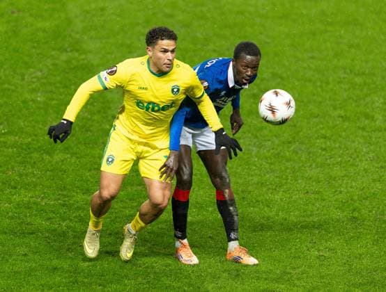 Mohamed Diomande of Rangers in action with Caio Vidal of Ludogorats during UEFA Europa League league phase match at Ibrox Stadium, Glasgow. Rangers v Ludogorats - UEFA Europa League - League Phase - Ibrox Stadium, Glasgow, Lanarkshire, Scotland, UK - 22 Jan 2026Glasgow Ibrox Stadium Lanarkshire, Scotland United Kingdom EDITORIAL USE ONLY  Copyright: xRangersxFC Shutterstockx 16394122m