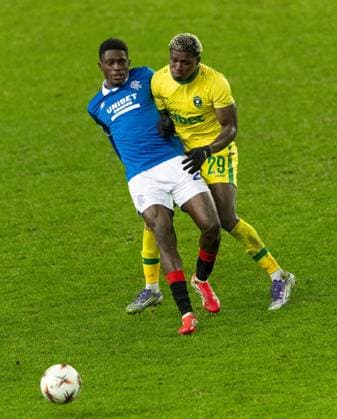 Nasser Djiga of Rangers in action with Yves Erick Bile of Ludogorats during UEFA Europa League league phase match at Ibrox Stadium, Glasgow. Rangers v Ludogorats - UEFA Europa League - League Phase - Ibrox Stadium, Glasgow, Lanarkshire, Scotland, UK - 22 Jan 2026Glasgow Ibrox Stadium Lanarkshire, Scotland United Kingdom EDITORIAL USE ONLY  Copyright: xRangersxFC Shutterstockx 16394122o