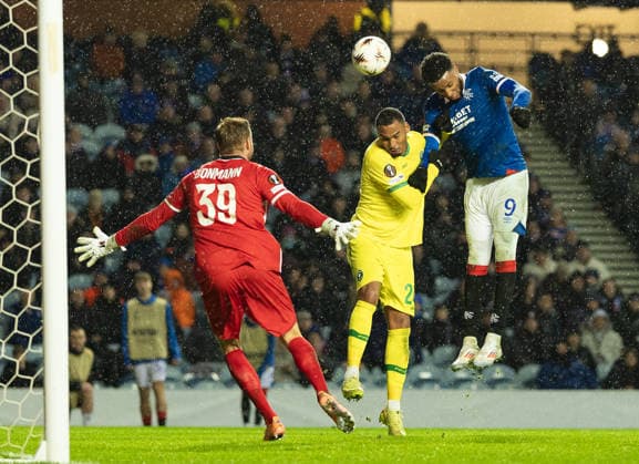 22.01.2026 Rangers v Ludogorets: Youssef Chermiti headed chance.  Copyright: xWilliexVassx NINTCHDBPICT001053374890