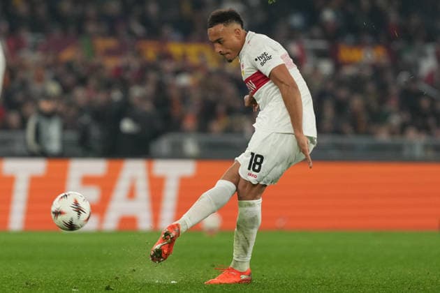 Jamie Leweling of Stuttgart during the UEFA Europa League 2025 2026 football match between AS Roma and Vfb Stuttgart at Stadio Olimpico in Rome (Italy), January 22, 2026. antoniettaxbaldassarre