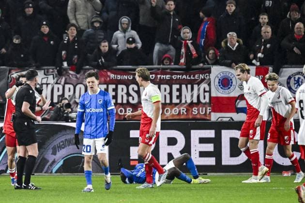 Genk s Konstantinos Kos Karetsas looks dejected during a soccer game between Dutch soccer club FC Utrecht and Belgian KRC Genk, on Thursday 22 January 2026 in Utrecht, Netherlands, the seventh game (out of 8) in the league phase of the UEFA Europa League competition. TOM GOYVAERTS TomxGoyvaerts  x157822934x