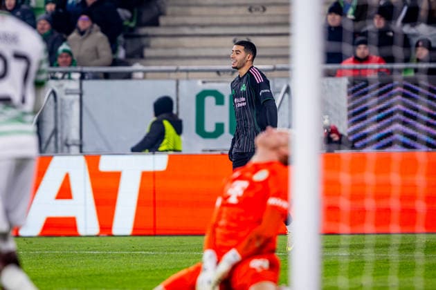 FERENCVAROS - PANATHINAIKOS Anass Zaroury of Panathinaikos celebrates a goal during the league phase of UEFA Europa league football match between Ferencvarosi TC and Panathinaikos FC. Groupama Arena, Ferencvaros Arena, Budapest, Hungary, January 22, 2026. Photo by Branislav Racko Copyright: xx 080A7489