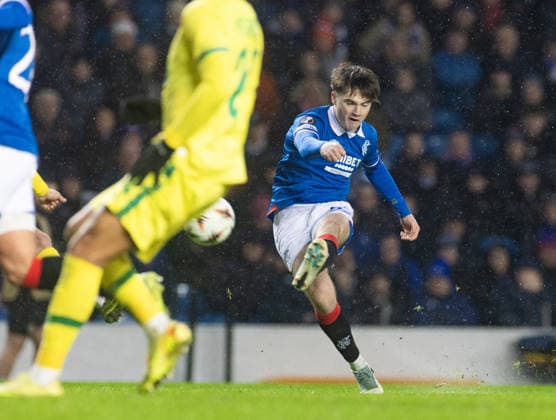 22.01.2026 Rangers v Ludogorets: Findlay Curtis effort from distance forces a good save  Copyright: xWilliexVassx NINTCHDBPICT001053377099