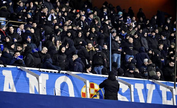 Croatia, Zagreb, 220126. Maksimir Stadium. Football match of the 7th round of the UEFA Europa League, Dinamo - FCSB. In the photo: fans. Photo: Damir Krajac CROPIX Zagreb Croatia Copyright: xxDamirxKrajacx dinamo_fcsb1-220126