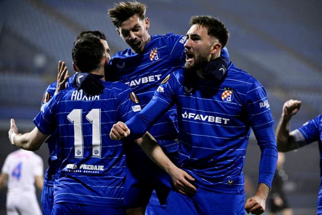Croatia, Zagreb, 220126. Maksimir Stadium. Football match of the 7th round of the UEFA Europa League, Dinamo - FCSB. In the photo: Dinamo celebration, goal scored by Dion Drena Beljo. Photo: Damir Krajac CROPIX Zagreb Croatia Copyright: xxDamirxKrajacx dinamo_fcsb45-220126