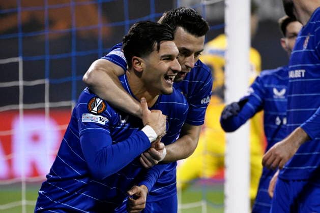 Croatia, Zagreb, 220126. Maksimir Stadium. Football match of the 7th round of the UEFA Europa League, Dinamo - FCSB. In the photo: Dinamo celebration, goal scored by Mounsef Bakrar. Photo: Damir Krajac CROPIX Zagreb Croatia Copyright: xxDamirxKrajacx dinamo_fcsb48-220126