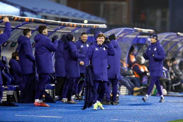 Zagreb, Craotia, 220126. Dinamo s players celebrate the goal during UEFA Europa league football match, 7th round, between Dinamo and FCSB at Maksimir stadium. Foto: Josip Bandic CROPIX Zagreb Croatia Copyright: xxJosipxBandicx xCROPIXx dinamo_fcsb69-220126
