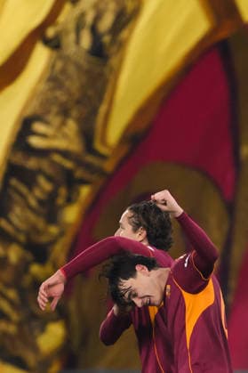 Niccolo Pisilli of AS Roma celebrates after scoring the goal of 2-0 during the UEFA Europa League 2025 2026 football match between AS Roma and Vfb Stuttgart at Stadio Olimpico in Rome (Italy), January 22, 2026. AndreaxStaccioli