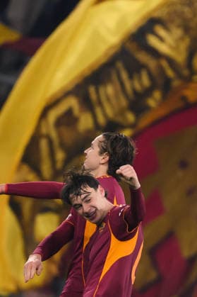 Niccolo Pisilli of AS Roma celebrates after scoring the goal of 2-0 during the UEFA Europa League 2025 2026 football match between AS Roma and Vfb Stuttgart at Stadio Olimpico in Rome (Italy), January 22, 2026. AndreaxStaccioli
