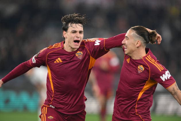 22nd January 2026, Stadio Olimpico, Rome, Italy; UEFA Europa League Football; Roma versus Stuttgart; Niccolo Pisilli of AS Roma celebrates after scoring goal in the 40th minute for 1-0  AllShotLive