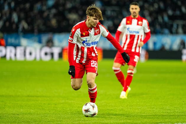 Malmo FF v Crvena Zvezda, UEFA Europa League, Malmo Sweden Malmo, Sweden. 22nd, January 2026. Vasilije Kostov (22) of Crvena Zvezda seen during the UEFA Europa League match between Malmo FF and Crvena Zvezda at Eleda Stadion in Malmo. Sweden, Malmo, Eleda Stadion  Copyright: xGonzalesxPhoto TobiasxJorgensenx