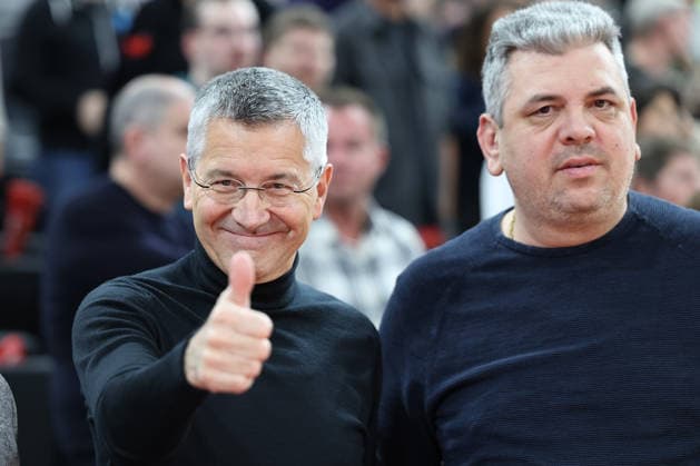 Herbert Hainer FC Bayern Muenchen, President laughs after the win, Thumbs up, GER, FC Bayern Basketball vs Valencia Basket, Basketball, Euroleague, 24 Matchday, Season 2025 2026, 22 01 2026, GER, FC Bayern Basketball vs Valencia Basket, Basketball, Euroleague, 24 Matchday, Season 2025 2026, 22 01 2026 Muenchen Copyright: xEibner-Pressefoto JennixMaulx EP_JML
