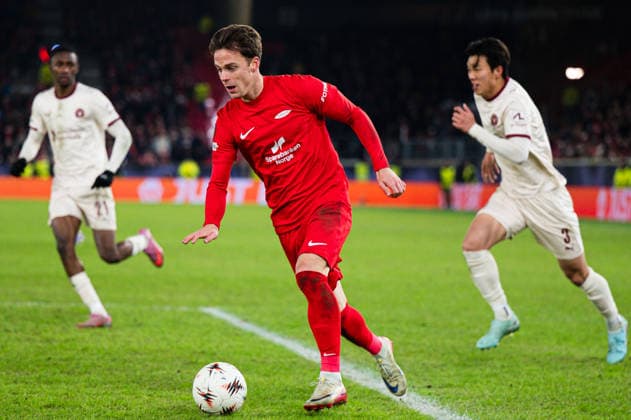 260122 Felix Horn Myhre of Brann during the UEFA Europa League football match between Brann and Midtjylland on January 22, 2026 in Bergen Photo Marius Simensen BILDBYRAN COP 238 MM0054 bbeng brann football fotball fotboll midtjylland soccer uefa europa league  Copyright: MARIUSxSIMENSEN BB260122ZR066