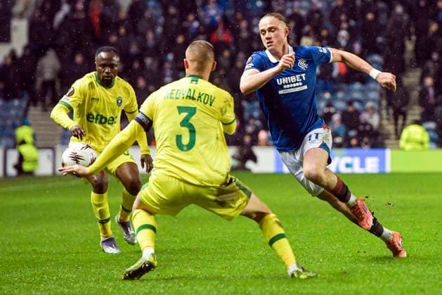 Rangers v Ludogorets Razgrad UEFA Europa League Thelo Aasgaard of Rangers and Anton Nedyalkov of Ludogorets Razgrad during the UEFA Europa League match at Ibrox Stadium, Glasgow 22 01 2026 UK Newspapers OUT Copyright: xJamiexJohnstonx FIL-22851-0039