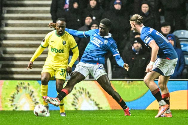 Rangers v Ludogorets Razgrad UEFA Europa League Emmanuel Fernandez of Rangers and Bernard Tekpetey of Ludogorets Razgrad during the UEFA Europa League match at Ibrox Stadium, Glasgow 22 01 2026 UK Newspapers OUT Copyright: xJamiexJohnstonx FIL-22851-0073