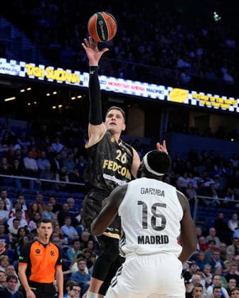 REAL MADRID v AS MONACO. EUROLEAGUE 2025 2026. REGULAR SEASON. ROUND 24. Real Madrid s Usman Garuba (r) and AS Monaco s Nemanja Nedovic during Euroleague Regular Season Round 24 match. January 22, 2026. (ALTERPHOTOS Acero) MadridSpain  Copyright: xAcerox