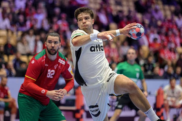 23UÅ¡Äins, RenÄrs in action Match between GERMANY VS PORTUGAL, valid for Men s EHF EURO 2026 at Jyske Bank Boxen in Herning on 22 January 2026. Herning Jyske Bank Boxen Herning Denmark Copyright: xIMAGOx xPRIMExSPORTSxIMAGESx xANGELOxMOREIRAx