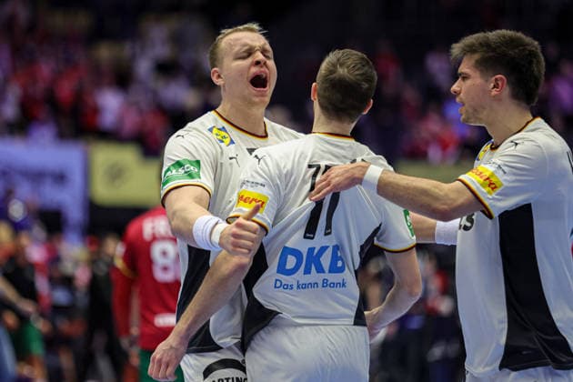 Germany Team Celebrate after Match between GERMANY VS PORTUGAL, valid for Men s EHF EURO 2026 at Jyske Bank Boxen in Herning on 22 January 2026. Herning Jyske Bank Boxen Herning Denmark Copyright: xIMAGOx xPRIMExSPORTSxIMAGESx xANGELOxMOREIRAx