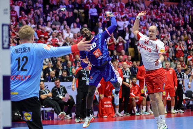 710Mem, Dika in action Match between FRANCE VS DENMARK valid for Men s EHF EURO 2026 at Jyske Bank Boxen in Herning on 22 January 2026. Herning Jyske Bank Boxen Herning Denmark Copyright: xIMAGOx xPRIMExSPORTSxIMAGESx xANGELOxMOREIRAx