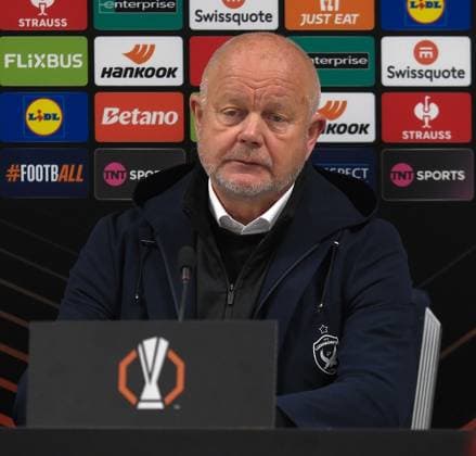 UK: Rangers v Ludogorets Razgrad, UEFA Europa League at Ibrox Stadium, Glasgow, Scotland on 22 January 2026: Pictured: Lodogorets Coach Per-Mathias Hogmo attends the post-match press conference, PK, Pressekonferenz Glasgow Ibrox Stadium Scotland Copyright: xAlexxToddx