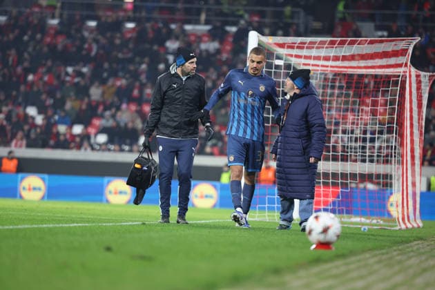 22 01 2026, xrekx, Football UEFA Europa League, SC Freiburg Maccabi Tel Aviv v l Sayed Abu Farkhi Maccabi Tel Aviv injured, injury, pain, pains, injured, injury, pain, pains DFL DFB REGULATIONS PROHIBIT ANY USE OF PHOTOGRAPHS as IMAGE SEQUENCES and or QUASI VIDEO Freiburg