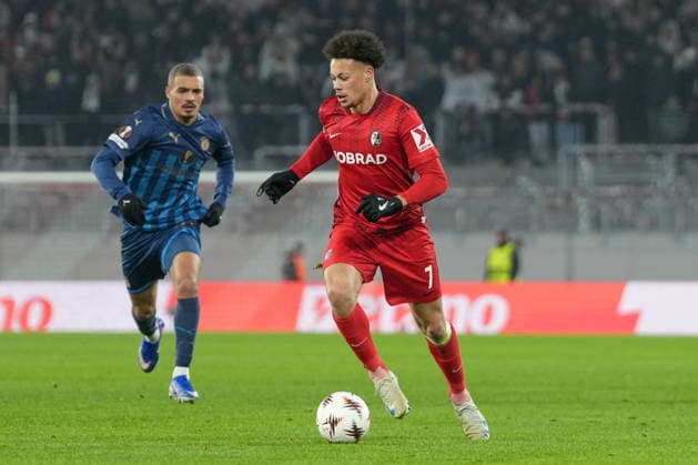 Derry Scherhant SC Freiburg, 07 on the ball , Germany, Football, UEFA Europa League, Matchday 7, League phase, 2025 2026, SC Freiburg vs Maccabi Tel Aviv, 22 01 2026, Europa Park Stadion, Freiburg, Germany Freiburg Europa Park Stadion Baden Württemberg Germany Copyright: xArnexAmbergx