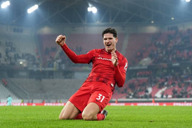 Igor Matanovic SC Freiburg, 31 goal celebration, emotions, goal shot, goal, goal, goal, Germany, football, UEFA Europa League, matchday 7, league phase, 2025 2026, SC Freiburg vs Maccabi Tel Aviv, 22 01 2026, Europa Park Stadion, Freiburg, Germany Freiburg Europa Park Stadion Baden Württemberg Germany Copyright: xArnexAmbergx