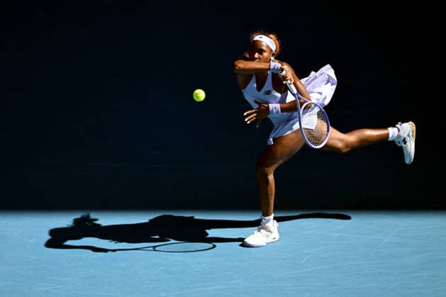 TENNIS AUSTRALIAN OPEN, Coco Gauff of the USA in action during the Women™s 3rd round match against Hailey Baptiste of the USA on day 6 of the 2026 Australian Open tennis tournament at Melbourne Park in Melbourne, Friday, January 23, 2026. ( NO ARCHIVING MELBOURNE VICTORIA AUSTRALIA  Copyright: xLUKASxCOCHx 20260123134274759790