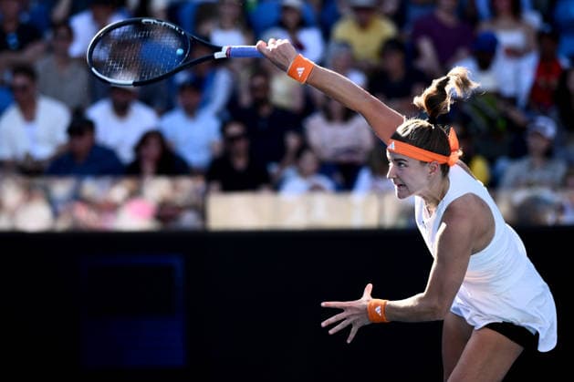 TENNIS AUSTRALIAN OPEN, Karolina Muchova of Czechia in action during the Women™s 3rd round match against Magda Linette of Poland on day 6 of the 2026 Australian Open tennis tournament at Melbourne Park in Melbourne, Wednesday, January 22, 2026. ( NO ARCHIVING MELBOURNE VICTORIA AUSTRALIA  Copyright: xJOELxCARRETTx 20260123187867464977