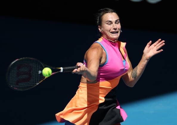 January 23, 2026, Melbourne, Victoria, Australia: ARYNA SABALENKA in action during the match against A. Potapova of Austria in the third round of Australian Open in Melbourne. Melbourne Australia - ZUMAc278 20260123_zsp_c278_007 Copyright: xMarcinxCholewinskix