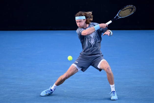 TENNIS AUSTRALIAN OPEN, Andrey Rublev of Russia in action during the Men™s 3rd round match against Francisco Cerundolo of Argentina on day 6 of the 2026 Australian Open tennis tournament at Melbourne Park in Melbourne, Wednesday, January 22, 2026. ( NO ARCHIVING MELBOURNE VICTORIA AUSTRALIA  Copyright: xJOELxCARRETTx 20260123142273344330