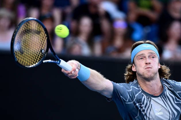 TENNIS AUSTRALIAN OPEN, Andrey Rublev of Russia in action during the Men™s 3rd round match against Francisco Cerundolo of Argentina on day 6 of the 2026 Australian Open tennis tournament at Melbourne Park in Melbourne, Wednesday, January 22, 2026. ( NO ARCHIVING MELBOURNE VICTORIA AUSTRALIA  Copyright: xJOELxCARRETTx 20260123190095749568