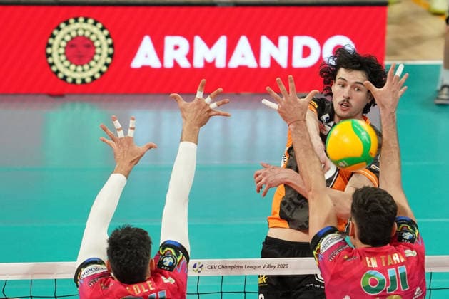 Sir Sicoma Monini Perugia v Berlin Recycling Volleys - CEV Champions League 2025 2026 Flexen Nolan of Berlin Recycling Volleys is in action during the match between Sir Sicoma Monini Perugia and Berlin Recycling Volleys in the CEV Champions League 2025 2026 at Palabarton in Perugia, Italy, on January 22, 2026 Perugia Italy  Copyright: xLorisxCerquiglinix originalFilename:cerquiglini-notitle260121_npigA.jpg