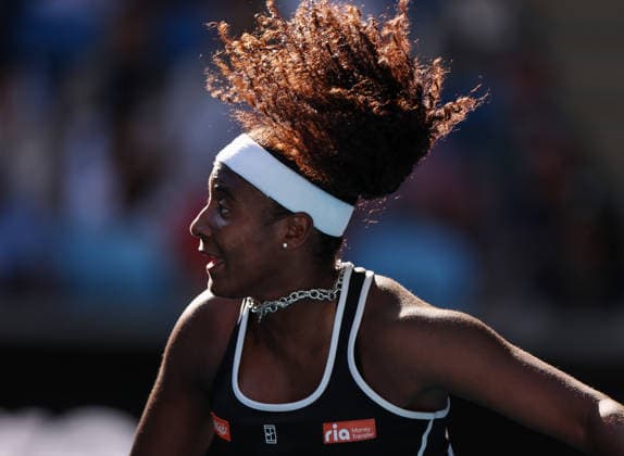 (260123) -- MELBOURNE, Jan. 23, 2026 -- Hailey Baptiste of the United States serves during the women s singles 3rd round match against Coco Gauff of the United States at the Australian Open tennis tournament in Melbourne, Australia, Jan. 23, 2026. (SP)AUSTRALIA-MELBOURNE-TENNIS-AUSTRALIAN OPEN-WOMEN S SINGLES MaxPing 