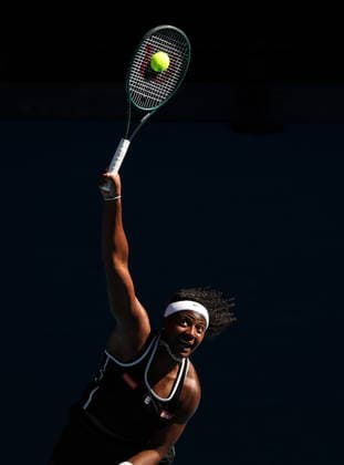 (260123) -- MELBOURNE, Jan. 23, 2026 -- Hailey Baptiste of the United States serves during the women s singles 3rd round match against Coco Gauff of the United States at the Australian Open tennis tournament in Melbourne, Australia, Jan. 23, 2026. ) (SP)AUSTRALIA-MELBOURNE-TENNIS-AUSTRALIAN OPEN-WOMEN S SINGLES MaxPing 