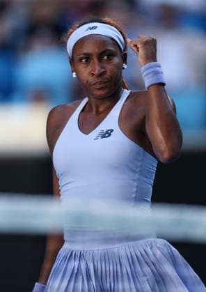 (260123) -- MELBOURNE, Jan. 23, 2026 -- Coco Gauff of the United States reacts during the women s singles 3rd round match against Hailey Baptiste of the United States at the Australian Open tennis tournament in Melbourne, Australia, Jan. 23, 2026. ) (SP)AUSTRALIA-MELBOURNE-TENNIS-AUSTRALIAN OPEN-WOMEN S SINGLES MaxPing 