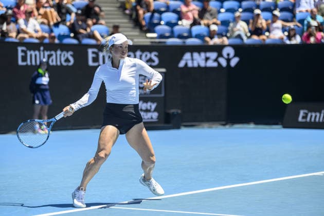 Australian Open 2026 MELBOURNE, AUSTRALIA - JANUARY 23: Yulia Putintseva (KAZ ) in action against Zeynep Sonmez (TUR) (not seen) during round 3 at the Australian Open grand slam tennis tournament at Melbourne Park in Melbourne, Australia on January 23, 2026 Mark Avellino Anadolu Melbourne Australia. Editorial use only. Please get in touch for any other usage.  Copyright: x2026xAnadoluxMarkxAvellinox