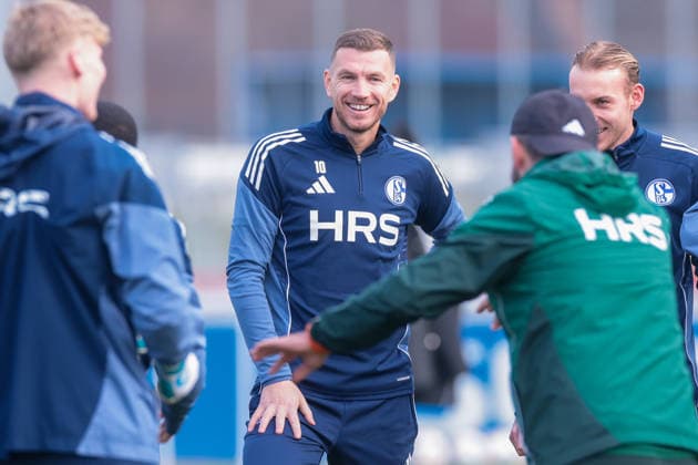 23 01 2026, Football, Season 2025 2026, Training FC Schalke 04, Edin Dzeko FC Schalke 04 at the first speech of coach Miron Muslic FC Schalke 04 , Gelsenkirchen Training ground of S04 Hamburg Germany xRHR PHOTO DEx Copyright: DennisxEwert RHR-FOTOx RHR-FOTO DE