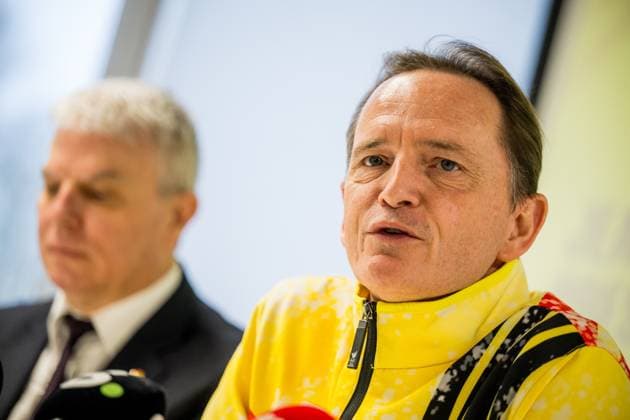BOIC - COIB chairman Jean-Michel Saive talks during a press conference, PK, Pressekonferenz of the BOIC COIB Belgian Olympic Comitee to announce the final selection of Team Belgium for the Milano Cortina 2026 Winter Olympics, on Friday 23 January 2026 in Brussels. JASPERxJACOBS  x157943566x