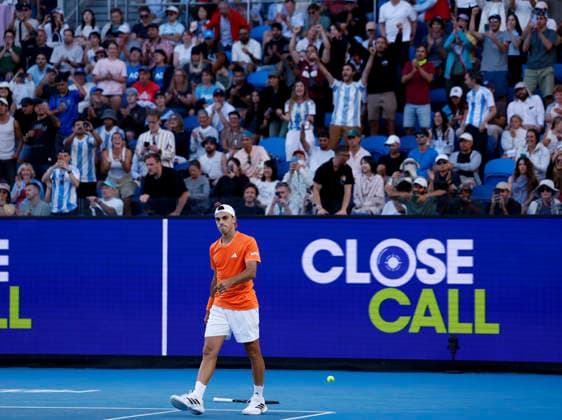(260123) -- MELBOURNE, Jan. 23, 2026 -- Francisco Cerundolo celebrates after the men s singles 3rd round match between Andrey Rublev of Russia and Francisco Cerundolo of Argentina at the Australian Open tennis tournament in Melbourne, Australia, Jan. 23, 2026. ) (SP)AUSTRALIA-MELBOURNE-TENNIS-AUSTRALIAN OPEN-MEN S SINGLES MaxPing 