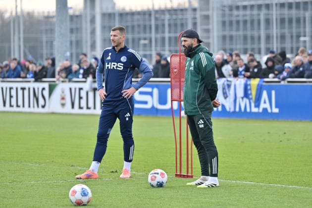 Edin Dzeko FC Schalke 04 , Coach Miron Muslic FC Schalke 04 , v li 23 01 2026, Soccer 2 Bundesliga, Season 2025 2026, Training FC Schalke 04 Gelsenkirchen Nordrhein Westfalen Germany Team2