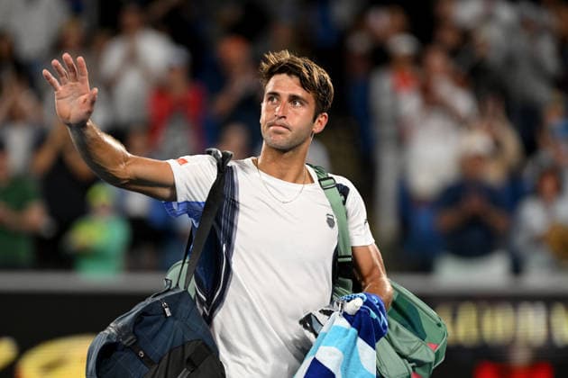 TENNIS AUSTRALIAN OPEN, Tomas Etcheverry of Argentina following his loss in the Men™s 3rd round match to Alexander Bublik of Kazakhstan on day 6 of the 2026 Australian Open tennis tournament at Melbourne Park in Melbourne, Friday, January 23, 2026. ( NO ARCHIVING MELBOURNE VICTORIA AUSTRALIA  Copyright: xLUKASxCOCHx 20260124128075670312