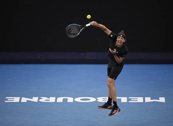 (260123) -- MELBOURNE, Jan. 23, 2026 -- Alexander Zverev serves during the men s singles 3rd round match between Alexander Zverev of Germany and Cameron Norrie of Britain at the Australian Open tennis tournament in Melbourne, Australia, Jan. 23, 2026. (Photo by Xinhua) (SP)AUSTRALIA-MELBOURNE-TENNIS-AUSTRALIAN OPEN-MEN S SINGLES WangxShen 