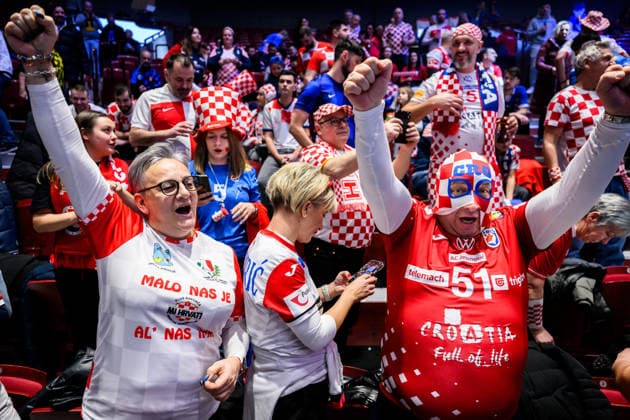 260123 Fans of Croatia ahead of the EHF European Handball Championship main round match between Iceland and Croatia on January 23, 2026 in Malmö Photo Petter Arvidson BILDBYRAN kod PA PA1134 handball handball handball handballs em 2026 croatia croatia island iceland ehf european handball championship bbeng grappa33 publik  Copyright: PETTERxARVIDSON BB260123PA001