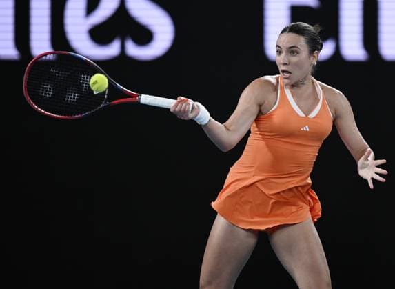 (260123) -- MELBOURNE, Jan. 23, 2026 -- Elena-Gabriela Ruse hits a return during the women s singles 3rd round match between Elena-Gabriela Ruse of Romania and Mirra Andreeva of Russia at the Australian Open tennis tournament in Melbourne, Australia, Jan. 23, 2026. (Photo by Xinhua) (SP)AUSTRALIA-MELBOURNE-TENNIS-AUSTRALIAN OPEN-WOMEN S SINGLES WangxShen 