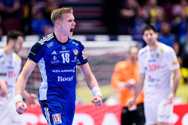 260123 Ellidi Vidarsson of Iceland celebrates during the EHF European Handball Championship main round match between Iceland and Croatia on January 23, 2026 in Malmö Photo Petter Arvidson BILDBYRAN kod PA PA1134 handball handball handball handballs em 2026 croatia croatia island iceland ehf european handball championship bbeng grappa33 jubel  Copyright: PETTERxARVIDSON BB260123PA050