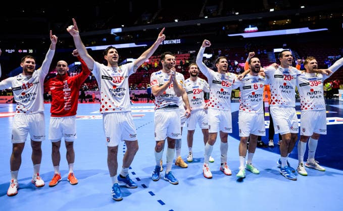 260123 Players of Croatia celebrates after the EHF European Handball Championship main round match between Iceland and Croatia on January 23, 2026 in Malmö Photo Petter Arvidson BILDBYRAN kod PA PA1134 handball handboll handball handbolls em 2026 croatia kroatien island iceland ehf european handball championship bbeng grappa33 jubel celebrates  Copyright: PETTERxARVIDSON BB260123PA064