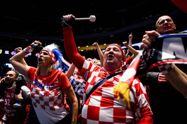 260123 Fans of Croatia celebrates after the EHF European Handball Championship main round match between Iceland and Croatia on January 23, 2026 in Malmö Photo Petter Arvidson BILDBYRAN kod PA PA1134 handball handboll handball handbolls em 2026 croatia kroatien island iceland ehf european handball championship bbeng grappa33 jubel celebrates  Copyright: PETTERxARVIDSON BB260123PA065